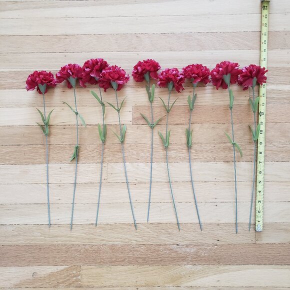 Lot of 9 Artificial single stem Red Carnations fake flowers - Picture 3 of 6